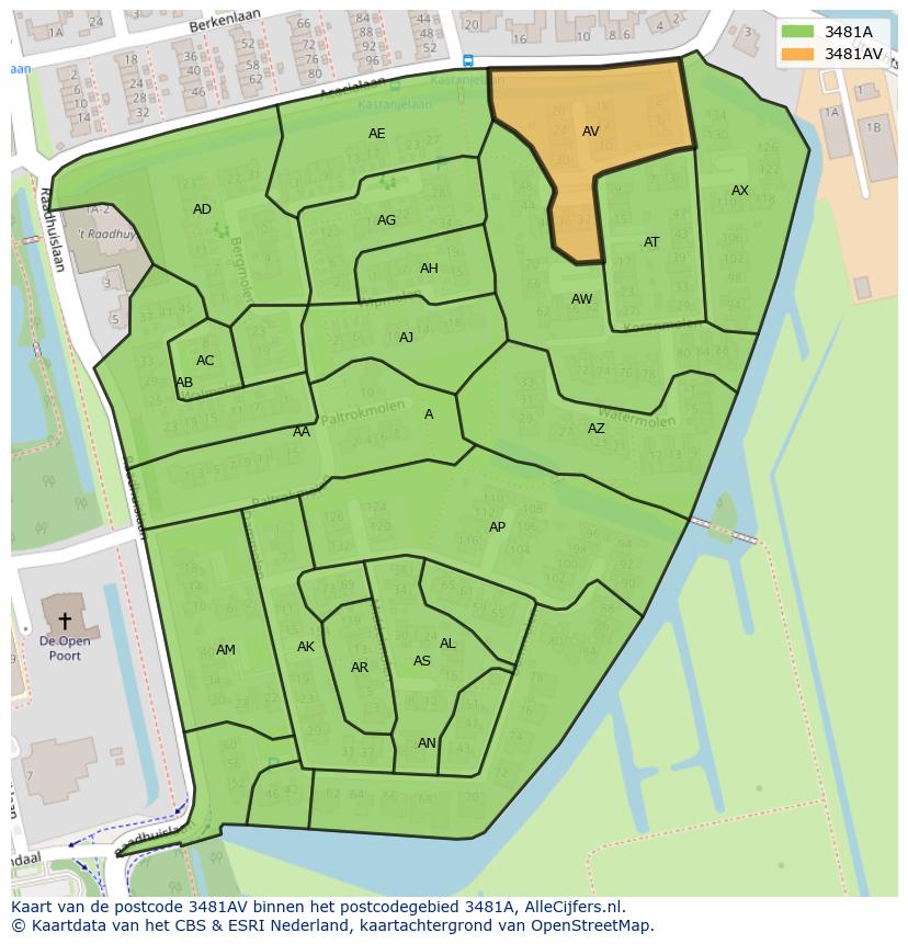Afbeelding van het postcodegebied 3481 AV op de kaart.