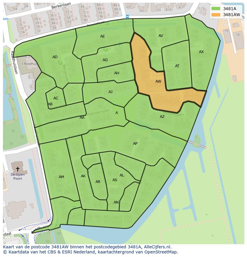 Afbeelding van het postcodegebied 3481 AW op de kaart.