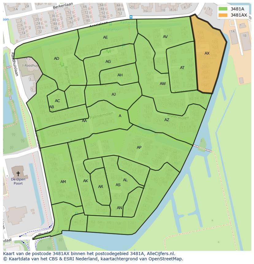 Afbeelding van het postcodegebied 3481 AX op de kaart.