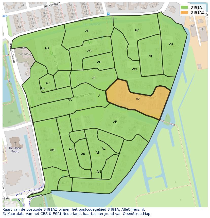 Afbeelding van het postcodegebied 3481 AZ op de kaart.