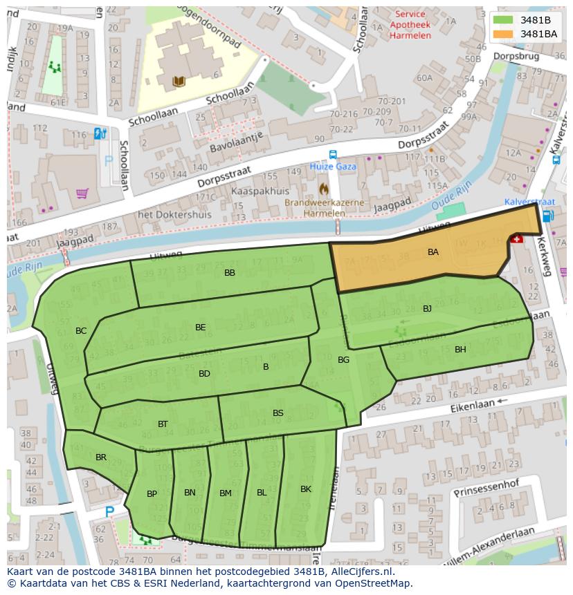 Afbeelding van het postcodegebied 3481 BA op de kaart.