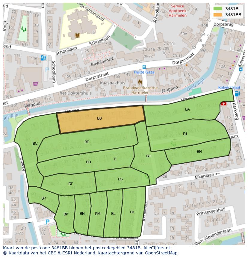 Afbeelding van het postcodegebied 3481 BB op de kaart.