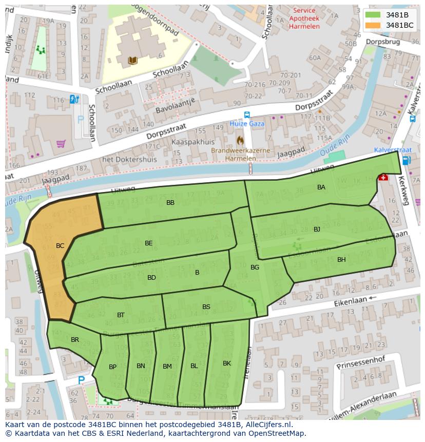 Afbeelding van het postcodegebied 3481 BC op de kaart.