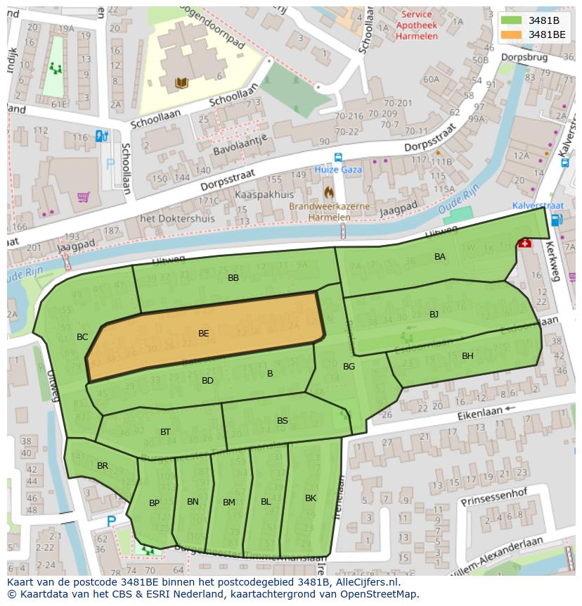 Afbeelding van het postcodegebied 3481 BE op de kaart.