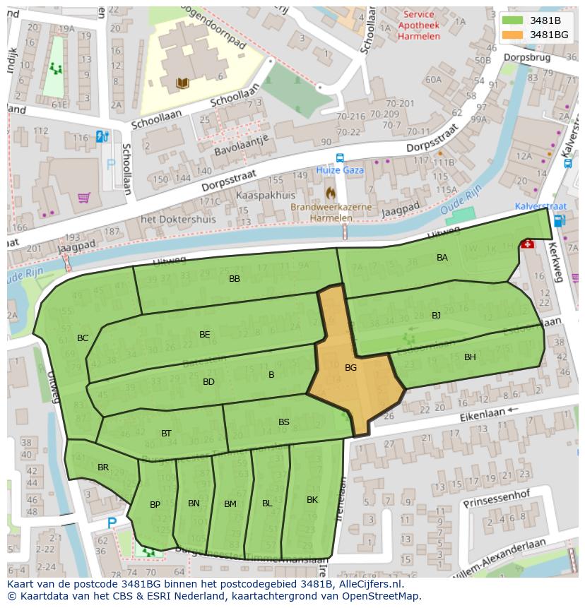 Afbeelding van het postcodegebied 3481 BG op de kaart.