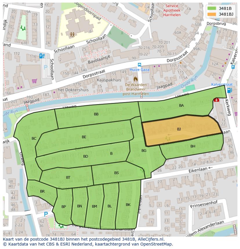 Afbeelding van het postcodegebied 3481 BJ op de kaart.