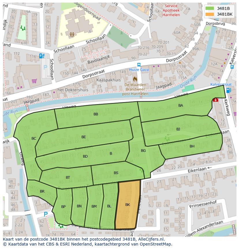 Afbeelding van het postcodegebied 3481 BK op de kaart.