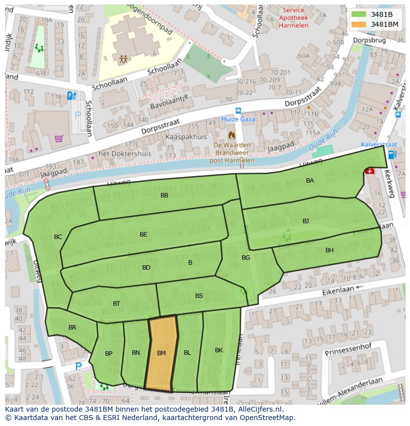 Afbeelding van het postcodegebied 3481 BM op de kaart.