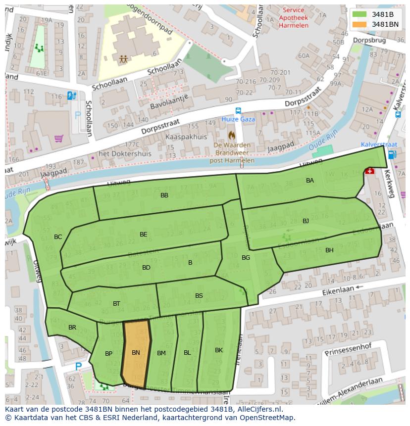Afbeelding van het postcodegebied 3481 BN op de kaart.