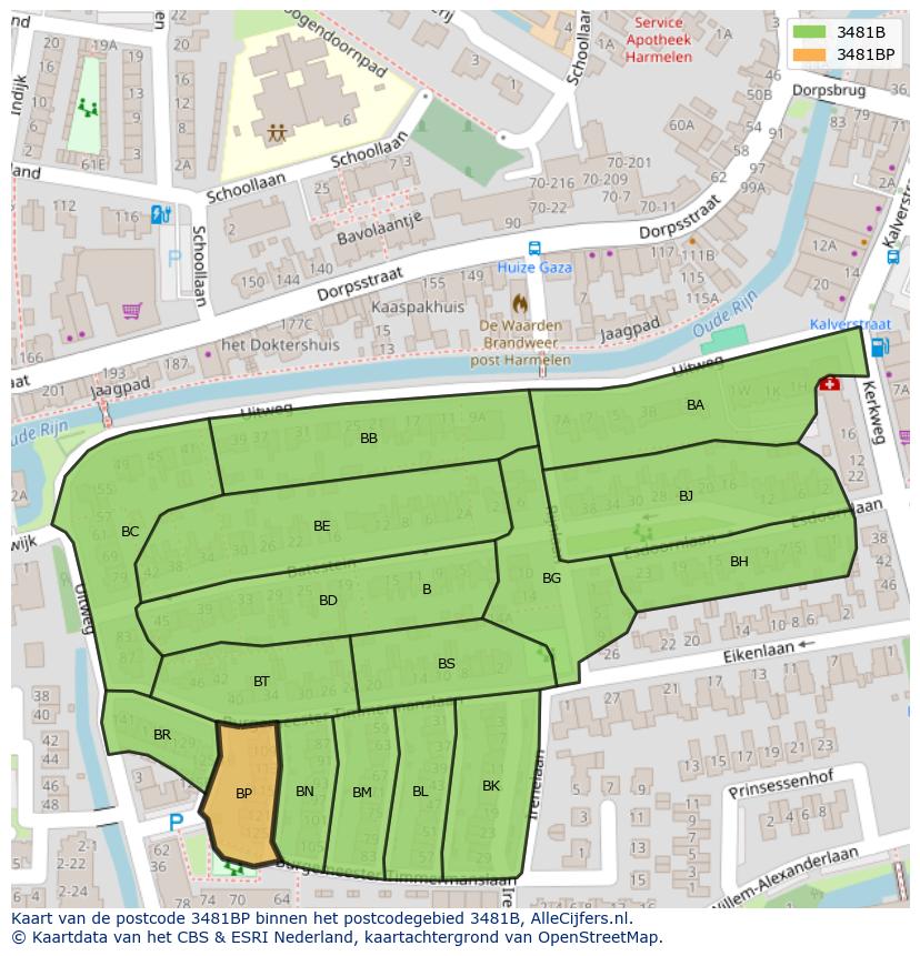 Afbeelding van het postcodegebied 3481 BP op de kaart.