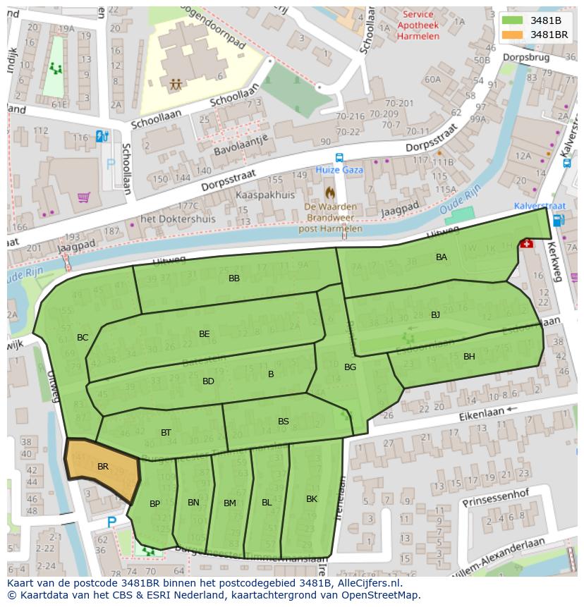 Afbeelding van het postcodegebied 3481 BR op de kaart.