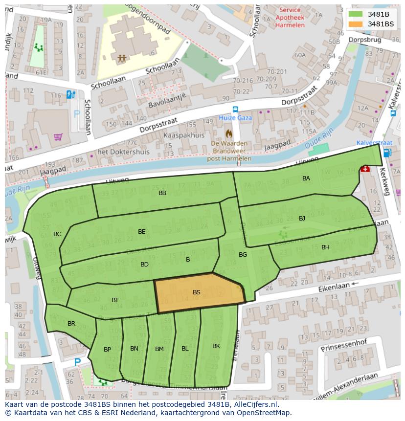Afbeelding van het postcodegebied 3481 BS op de kaart.