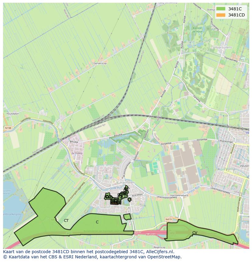 Afbeelding van het postcodegebied 3481 CD op de kaart.