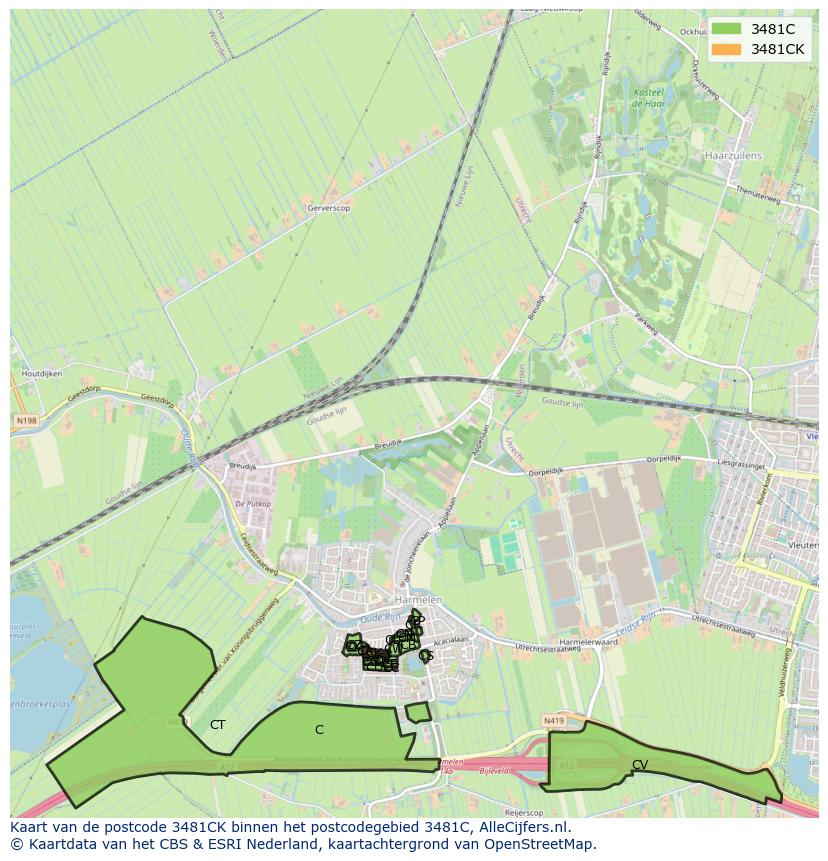 Afbeelding van het postcodegebied 3481 CK op de kaart.