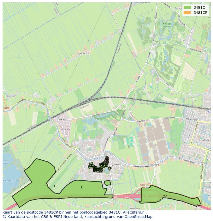 Afbeelding van het postcodegebied 3481 CP op de kaart.