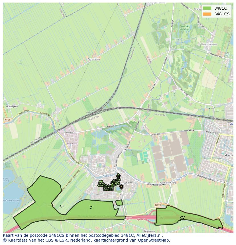 Afbeelding van het postcodegebied 3481 CS op de kaart.