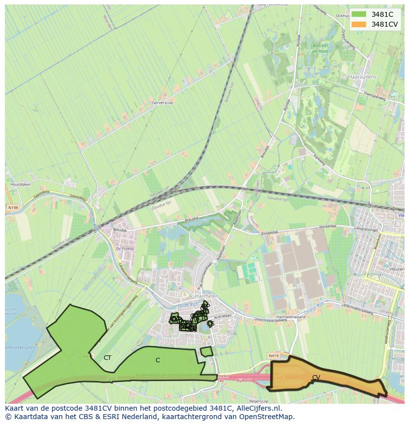 Afbeelding van het postcodegebied 3481 CV op de kaart.