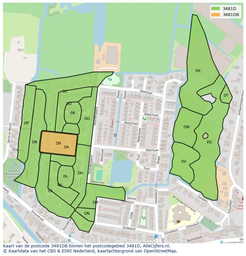 Afbeelding van het postcodegebied 3481 DB op de kaart.