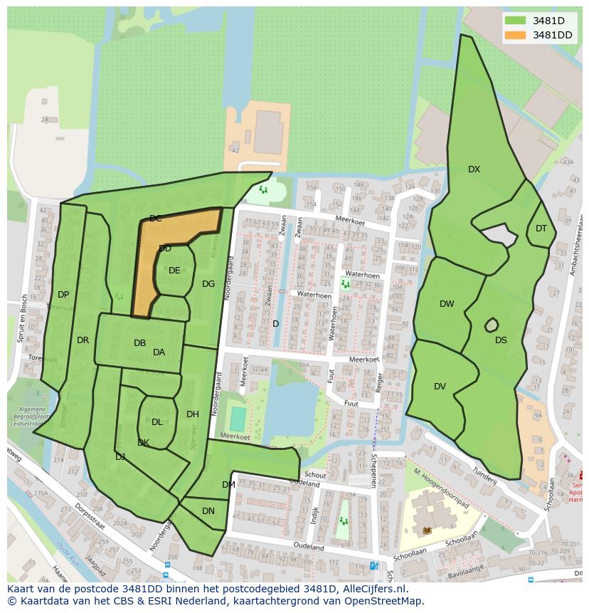 Afbeelding van het postcodegebied 3481 DD op de kaart.