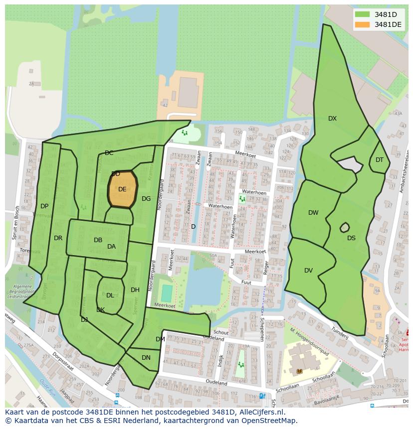 Afbeelding van het postcodegebied 3481 DE op de kaart.