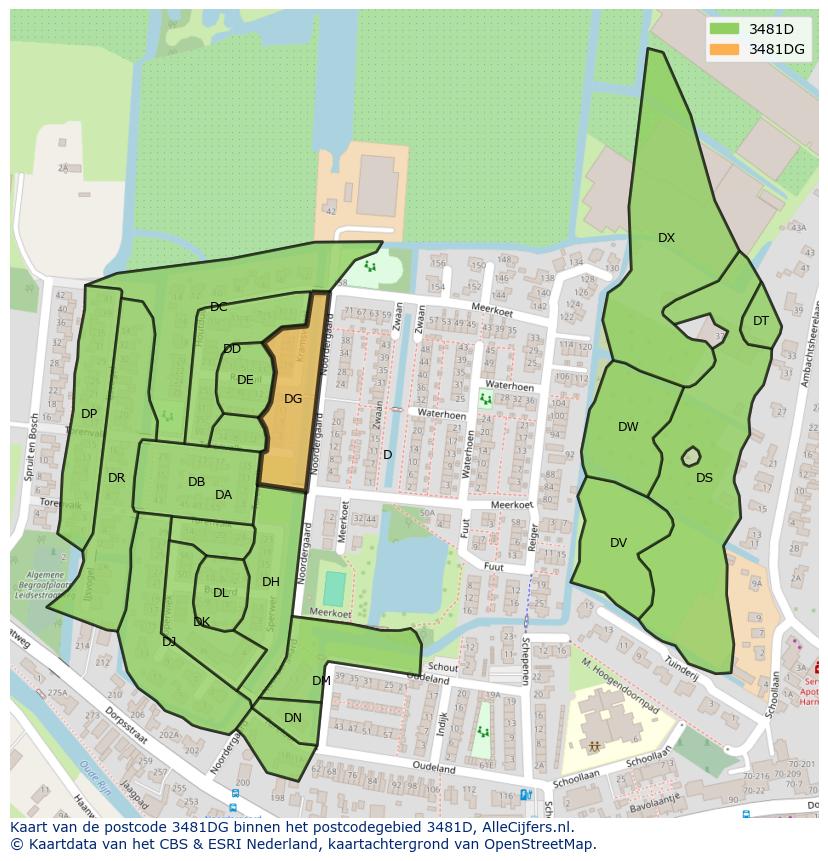 Afbeelding van het postcodegebied 3481 DG op de kaart.