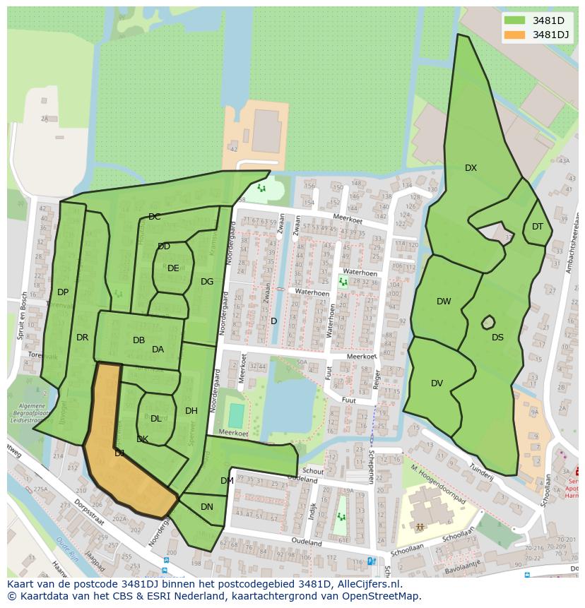 Afbeelding van het postcodegebied 3481 DJ op de kaart.