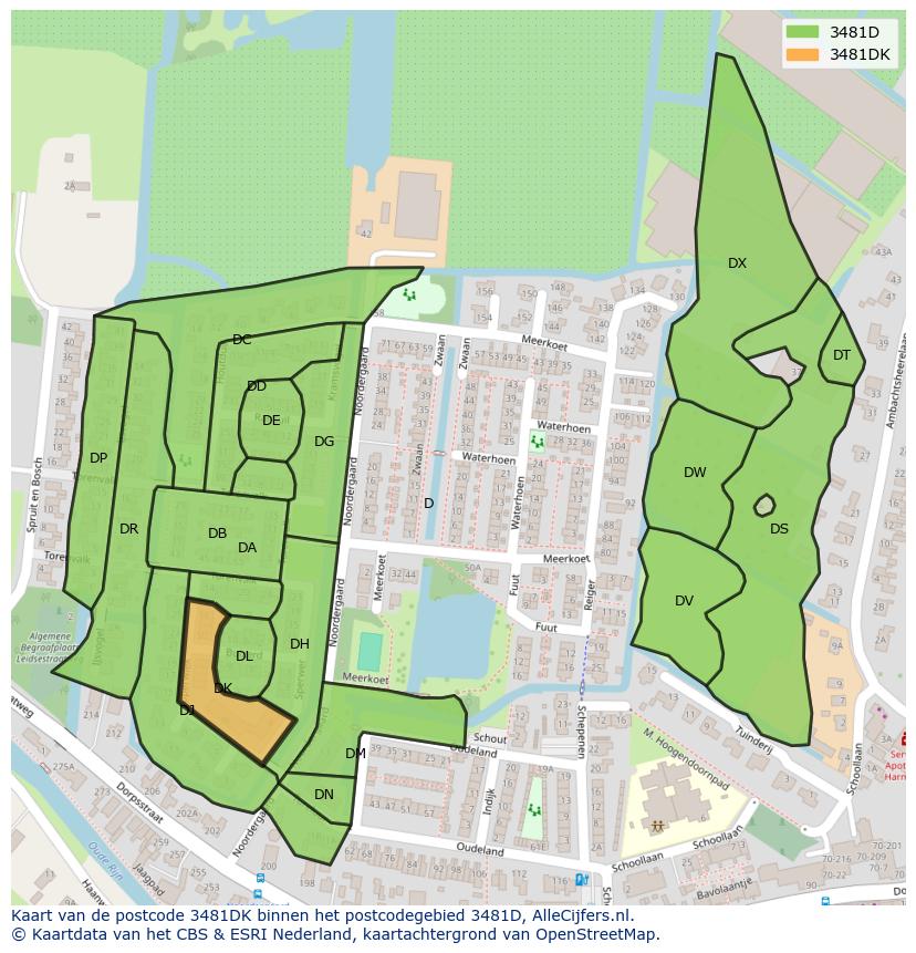 Afbeelding van het postcodegebied 3481 DK op de kaart.