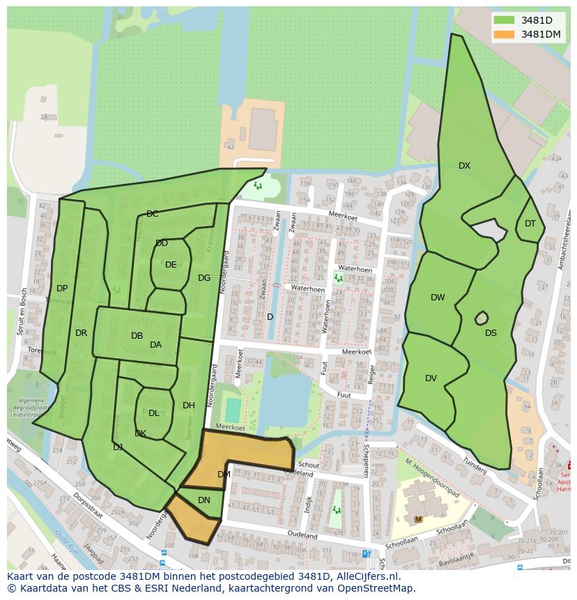 Afbeelding van het postcodegebied 3481 DM op de kaart.