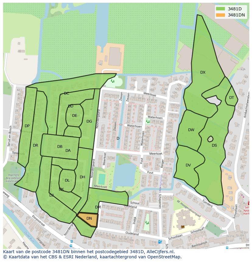 Afbeelding van het postcodegebied 3481 DN op de kaart.