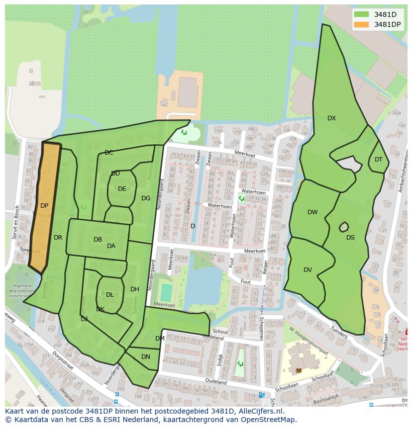 Afbeelding van het postcodegebied 3481 DP op de kaart.