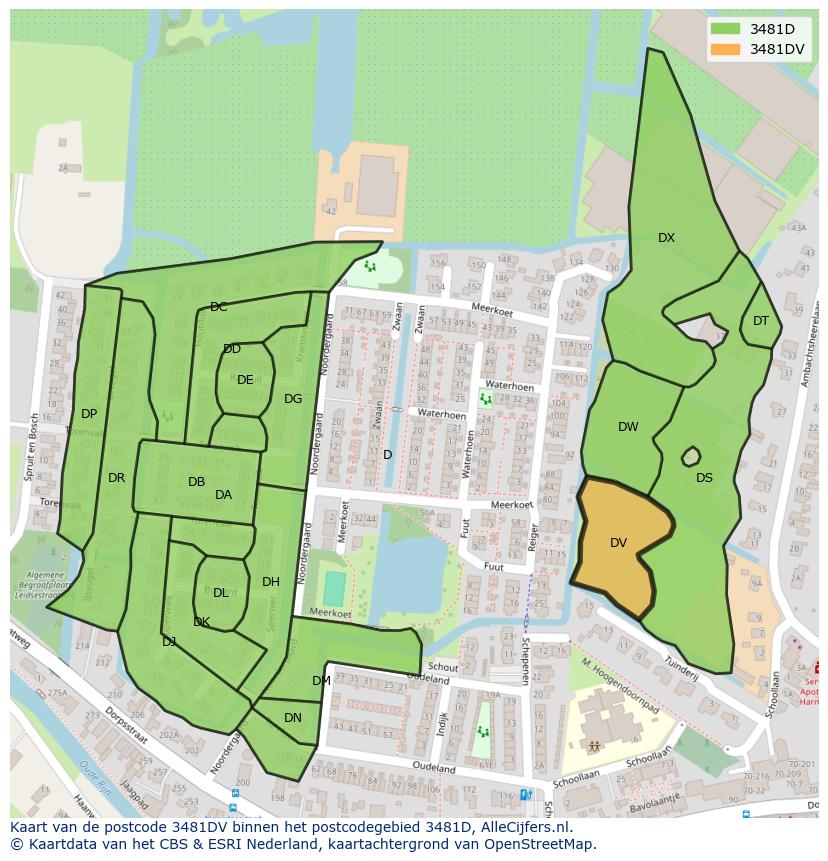 Afbeelding van het postcodegebied 3481 DV op de kaart.