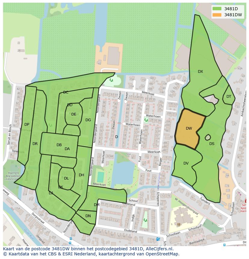 Afbeelding van het postcodegebied 3481 DW op de kaart.