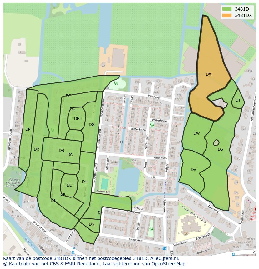 Afbeelding van het postcodegebied 3481 DX op de kaart.