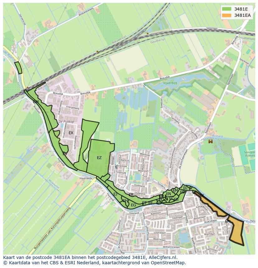 Afbeelding van het postcodegebied 3481 EA op de kaart.