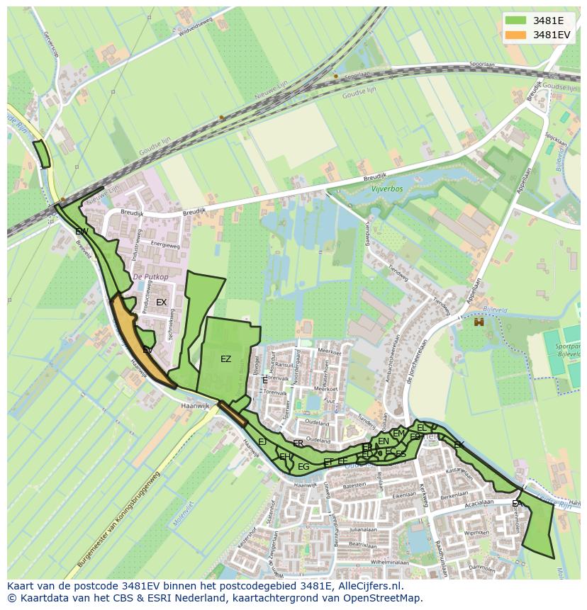 Afbeelding van het postcodegebied 3481 EV op de kaart.