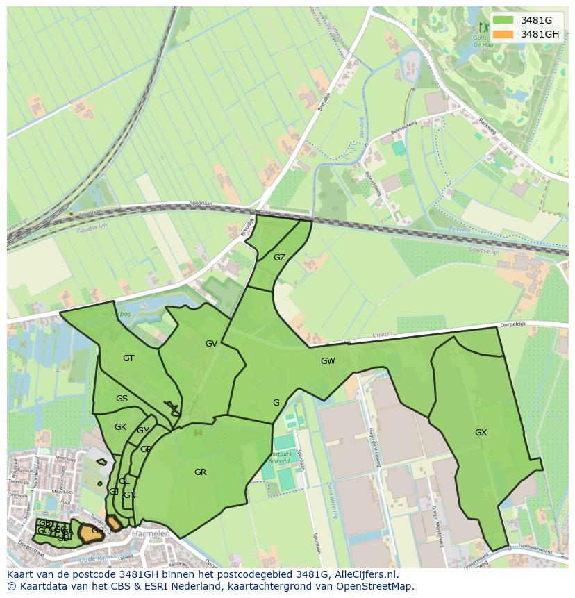 Afbeelding van het postcodegebied 3481 GH op de kaart.