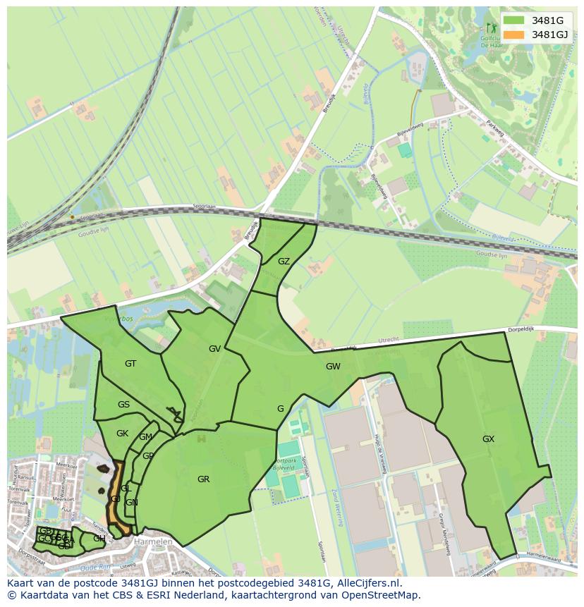 Afbeelding van het postcodegebied 3481 GJ op de kaart.
