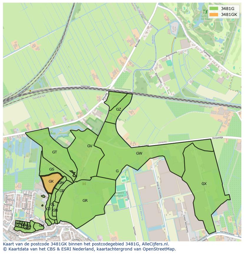 Afbeelding van het postcodegebied 3481 GK op de kaart.