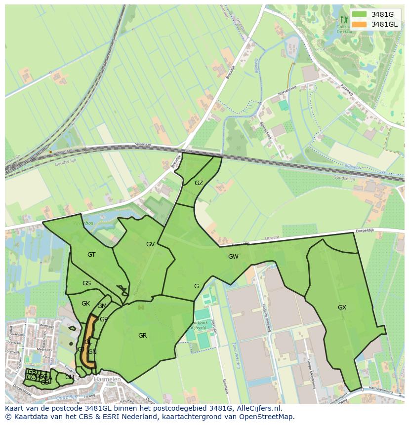 Afbeelding van het postcodegebied 3481 GL op de kaart.