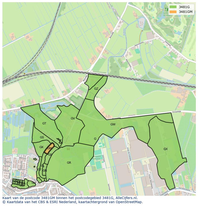 Afbeelding van het postcodegebied 3481 GM op de kaart.