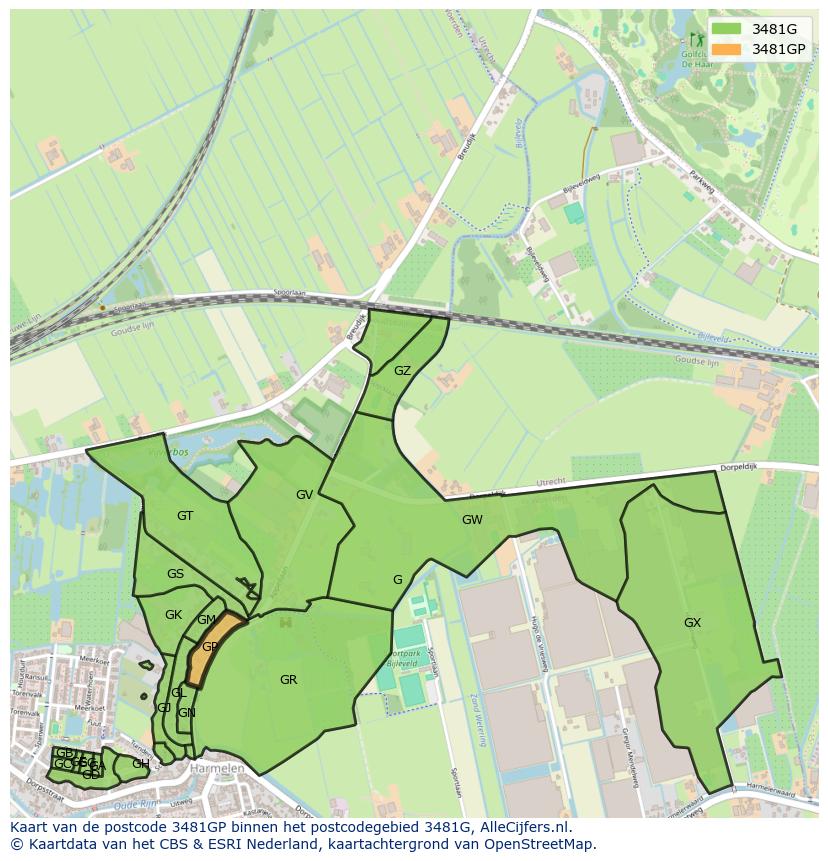 Afbeelding van het postcodegebied 3481 GP op de kaart.