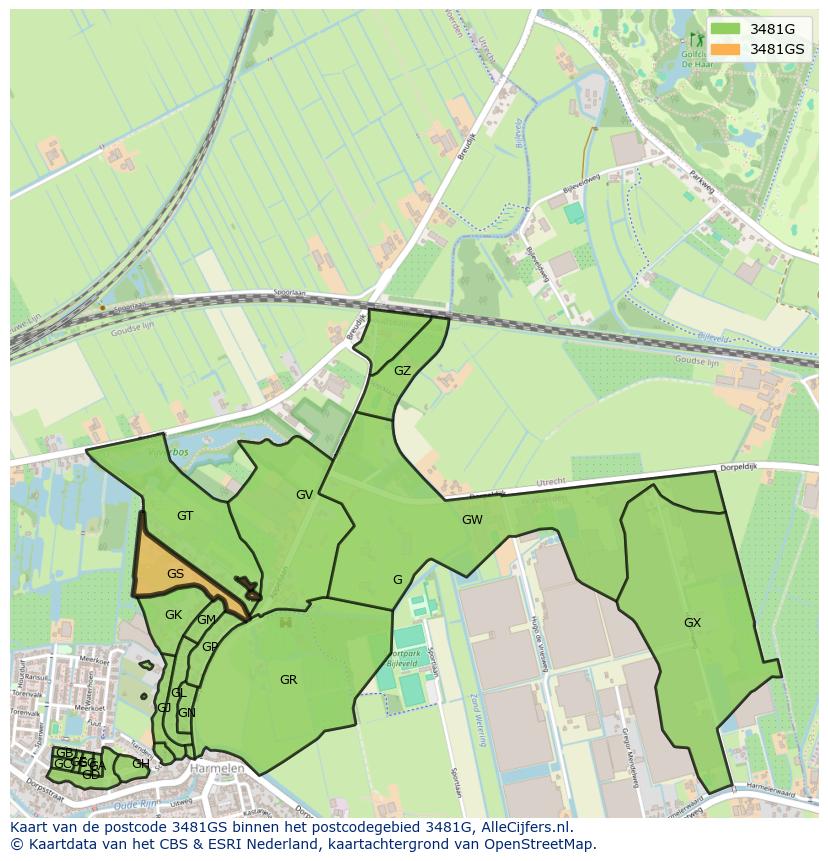 Afbeelding van het postcodegebied 3481 GS op de kaart.
