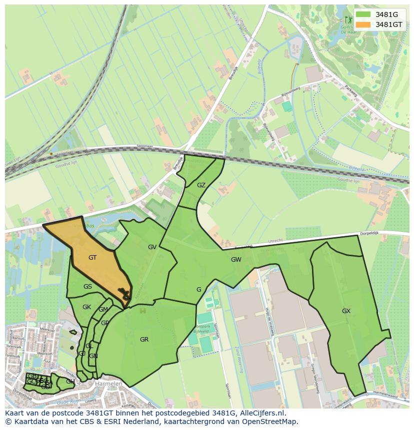 Afbeelding van het postcodegebied 3481 GT op de kaart.