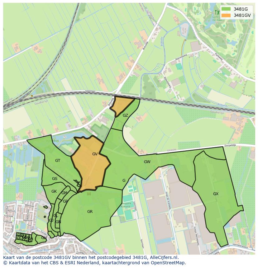 Afbeelding van het postcodegebied 3481 GV op de kaart.