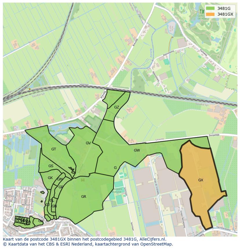 Afbeelding van het postcodegebied 3481 GX op de kaart.