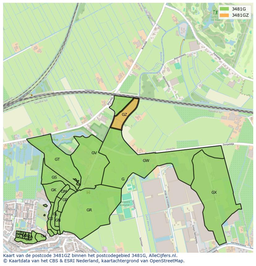 Afbeelding van het postcodegebied 3481 GZ op de kaart.