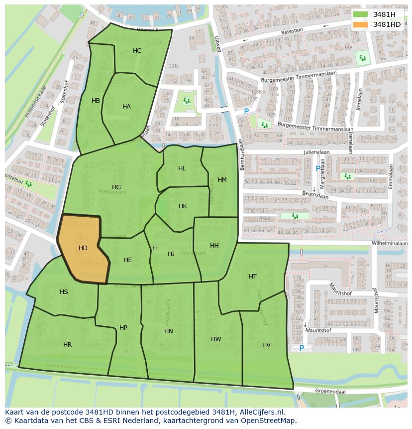 Afbeelding van het postcodegebied 3481 HD op de kaart.