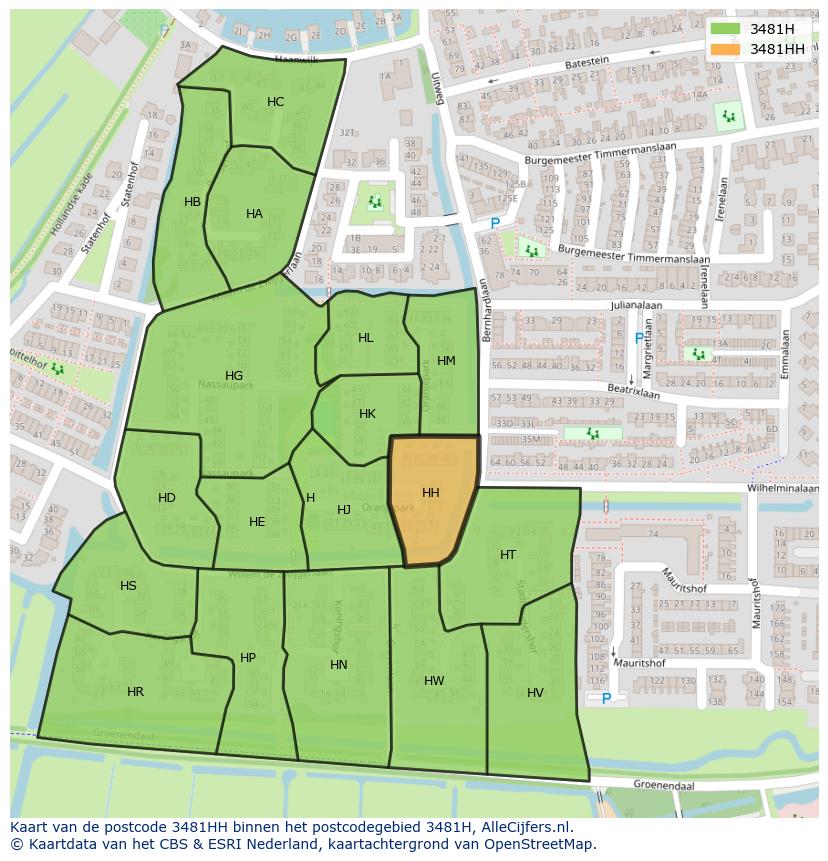 Afbeelding van het postcodegebied 3481 HH op de kaart.