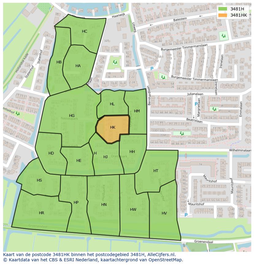 Afbeelding van het postcodegebied 3481 HK op de kaart.