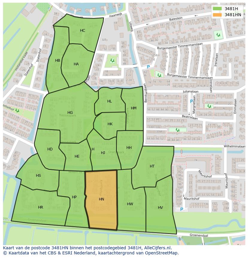 Afbeelding van het postcodegebied 3481 HN op de kaart.